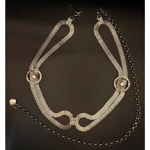Vintage Double-Strand Silvertone Rhinestone Belt
